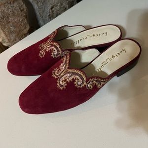 Anthropologie Bettye Muller Fortune Embroidered Suede Mules Size 6